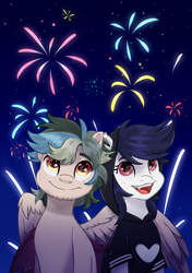 Size: 1014x1438 | Tagged: safe, artist:lambydwight, imported from derpibooru, oc, bat pony, pegasus, pony, fireworks