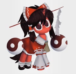 Size: 1080x1051 | Tagged: safe, artist:kusochekcat, imported from derpibooru, pony, clothes, crossover, cute, dress, female, gohei, hakurei reimu, mare, miko, ponified, skirt, touhou, yin-yang