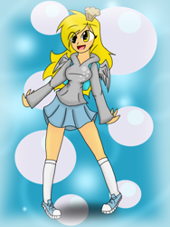 Size: 600x800 | Tagged: safe, artist:darkdreamingblossom, imported from derpibooru, derpy hooves, human, clothes, converse, female, food, humanized, muffin, shoes, skirt, socks, solo, winged humanization, wings