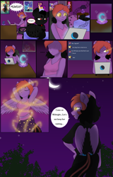 Size: 1600x2500 | Tagged: safe, artist:darkdreamingblossom, imported from derpibooru, oc, oc only, oc:dark dreaming blossom, oc:zoa, anthro, cat, incubus, pegasus, comic:the first meeting, breasts, comic, female, glowing, glowing eyes, magic, male, pegasus oc