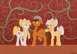 Size: 4092x2893 | Tagged: safe, artist:malte279, artist:prismapony, imported from derpibooru, oc, oc:goldheart, oc:leafhelm, oc:silverheart, earth pony, pegasus, earth pony oc, lineless, pegasus oc, rpg, siblings, twins