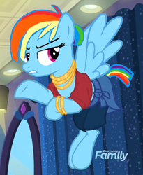 Size: 520x634 | Tagged: safe, artist:anonymous, edit, edited screencap, imported from derpibooru, screencap, rainbow dash, valley glamour, pegasus, pony, fake it 'til you make it, bracelet, clothes, cropped, female, flying, frown, gold, jewelry, lidded eyes, mare, midriff, mirror, necklace, rainbow dash always dresses in style, shirt, shorts, solo