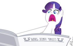 Size: 3095x1938 | Tagged: safe, artist:epic-panda17, imported from derpibooru, rarity, pony, unicorn, ponyville confidential, female, high res, horn, i'll destroy her, mare, newspaper, open mouth, signature, simple background, solo, transparent background