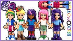 Size: 1280x720 | Tagged: safe, artist:brickmotion, imported from derpibooru, applejack, fluttershy, pinkie pie, rainbow dash, rarity, twilight sparkle, human, equestria girls, black outlines, customized toy, female, human coloration, humane five, humane six, irl, lego, lego friends, mini-doll, outline, photo, toy, youtube link, youtube thumbnail