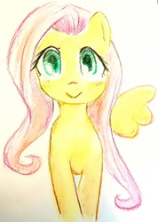 Size: 808x1132 | Tagged: safe, artist:fipoki, imported from derpibooru, fluttershy, pegasus, pony, cute, female, full face view, looking at you, mare, one wing out, shyabetes, smiling, solo, traditional art, watercolor painting, wings