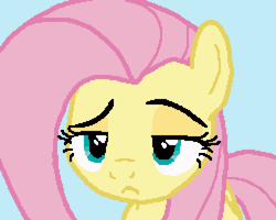 Size: 1000x800 | Tagged: safe, artist:anonymous, edit, edited screencap, imported from derpibooru, screencap, fluttershy, pegasus, pony, flutter brutter, blue background, female, fluttershy is not amused, frown, lidded eyes, mare, reaction image, simple background, solo, unamused