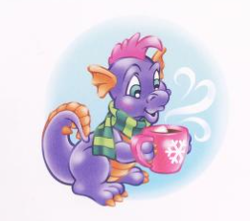 Size: 261x231 | Tagged: safe, artist:lyn fletcher, imported from derpibooru, master kenbroath gilspotten heathspike, dragon, abstract background, chocolate, clothes, cute, food, g3, g3 spikabetes, hot chocolate, mug, official, scarf, solo, white background