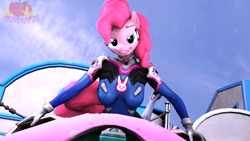 Size: 3840x2160 | Tagged: safe, artist:marianokun, imported from derpibooru, pinkie pie, anthro, 3d, clothes, cosplay, costume, d.va, looking at you, mecha, outfit, overwatch, smiling, smiling at you, source filmmaker