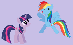 Size: 839x516 | Tagged: safe, artist:selenaede, artist:twilyisbestpone, derpibooru exclusive, imported from derpibooru, rainbow dash, twilight sparkle, pegasus, pony, unicorn, base used, cute, dashabetes, duo, eyes closed, female, happy, hooves in air, lesbian, looking up, mare, open mouth, purple background, shipping, simple background, smiling, twiabetes, twidash, unicorn twilight, wings