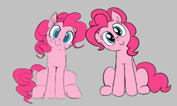 Size: 379x226 | Tagged: safe, artist:algoatall, artist:hattsy, pinkie pie, earth pony, pony, aggie.io, female, mare, simple background, sitting, smiling