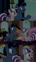 Size: 1280x2160 | Tagged: safe, edit, edited screencap, editor:jerryakiraclassics19, imported from twibooru, screencap, night light, twilight velvet, pony, unicorn, once upon a zeppelin, the crystalling, '90s, female, image, male, mare, nightvelvet, png, shipping, stallion, straight