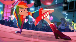 Size: 600x336 | Tagged: safe, imported from derpibooru, screencap, aqua blossom, blueberry cake, cloudy kicks, golden hazel, heath burns, indigo wreath, mystery mint, nolan north, rainbow dash, rose heart, teddy t. touchdown, eqg summertime shorts, equestria girls, raise this roof, animated, armpits, balloon, belt, boots, breakdancing, breasts, canterlot high, clothes, cutie mark, cutie mark on clothes, dance floor, dancing, devil horn (gesture), eyes closed, faic, fall formal outfits, female, fingerless gloves, gif, gloves, male, rainbow dash is best facemaker, shoes, skirt, sleeveless, smiling, smirk, smug, smugdash, solo focus, speaker, spinning