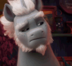 Size: 870x796 | Tagged: safe, imported from derpibooru, screencap, pony, unicorn, alphabittle blossomforth, animated, beard, bust, close-up, cropped, dreamworks face, eyebrows, facial hair, freckles, g5, gif, grin, male, my little pony: a new generation, smiling, smug, solo, stallion, teeth