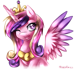 Size: 951x881 | Tagged: safe, artist:mixipony, imported from derpibooru, princess cadance, alicorn, pony, bust, canterlot, canterlot wedding 10th anniversary, crown, female, jewelry, mare, princess, regalia, repost, simple background, solo, spread wings, white background, wings