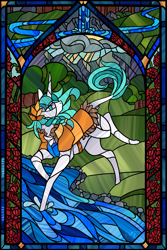 Size: 2403x3600 | Tagged: source needed, safe, artist:skuttz, imported from derpibooru, oc, oc:absolvia, pony, unicorn, solo, stained glass