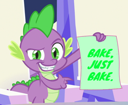 Size: 512x419 | Tagged: safe, edit, editor:wonderwolf51, imported from derpibooru, spike, baking, funny, smiling, template