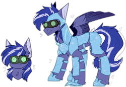 Size: 2195x1519 | Tagged: safe, artist:heart-sketch, imported from derpibooru, oc, oc only, oc:lightning flare, pegasus, pony, armor, goggles, hoof blades, ice, night vision goggles, simple background, solo, transparent background