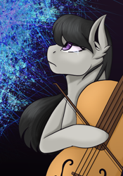 Size: 1668x2388 | Tagged: safe, artist:theedgyduck, imported from derpibooru, octavia melody, earth pony, pony, abstract background, bow (instrument), cello, cello bow, chest fluff, crying, female, frown, musical instrument, sad, solo, song reference, teary eyes