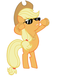 Size: 2121x2828 | Tagged: safe, artist:lcpsycho, imported from derpibooru, applejack, earth pony, pony, applejack's hat, bipedal, bling, cowboy hat, female, hat, high res, lip bite, mare, simple background, solo, sunglasses, transparent background, vector