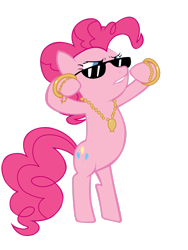 Size: 2121x2828 | Tagged: safe, artist:lcpsycho, imported from derpibooru, pinkie pie, earth pony, pony, bipedal, bling, female, high res, lip bite, mare, simple background, solo, sunglasses, transparent background, vector