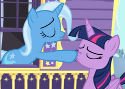 Size: 726x519 | Tagged: safe, imported from derpibooru, screencap, trixie, twilight sparkle, alicorn, to where and back again, boop, gif, non-animated gif, trixie's wagon, twilight sparkle (alicorn), wagon