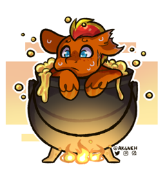 Size: 814x842 | Tagged: safe, artist:ak4neh, imported from derpibooru, oc, oc:fireheart(fire), cauldron, concerned, cooked alive, cooking, fire, this will end in death