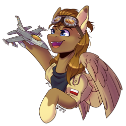 Size: 2000x2000 | Tagged: safe, artist:ak4neh, imported from derpibooru, oc, oc only, oc:feather paw, pegasus, clothes, excited, goggles, jacket, jet, plane, poland, simple background, solo, transparent background