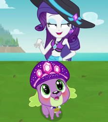 Size: 1280x1440 | Tagged: safe, edit, edited screencap, imported from derpibooru, screencap, rarity, spike, spike the regular dog, dog, human, equestria girls, equestria girls series, lost and found, lost and pound, spoiler:eqg series (season 2), beach, bikini, blushing, clothes, ear piercing, earring, female, geode of shielding, grass, hat, interspecies, jewelry, lost and pound: spike, magical geodes, male, piercing, sarong, shipping, shipping domino, sparity, spike's festival hat, starry eyes, straight, swimsuit, wingding eyes