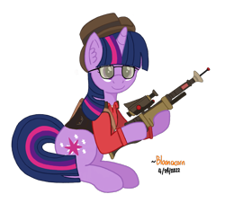 Size: 1233x1117 | Tagged: safe, artist:bloonacorn, imported from derpibooru, twilight sparkle, pony, unicorn, /mlp/ tf2 general, gun, rifle, simple background, sniper, sniper rifle, solo, team fortress 2, transparent background, twilight sniper, unicorn twilight, weapon