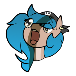 Size: 1250x1250 | Tagged: safe, artist:biepbot, imported from derpibooru, oc, oc only, oc:rusty doubloon, colored, ear piercing, female, flat colors, hat, mare, not what it looks like, open mouth, piercing, simple background, surprised, transparent background