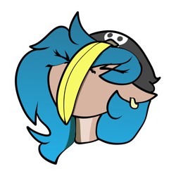 Size: 1250x1250 | Tagged: safe, alternate version, artist:biepbot, imported from derpibooru, oc, oc only, oc:rusty doubloon, banana, colored, ear piercing, eyes closed, female, flat colors, food, hat, mare, piercing, simple background, surprised, transparent background