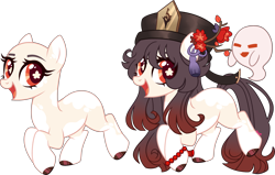 Size: 3739x2382 | Tagged: safe, artist:kurosawakuro, imported from derpibooru, earth pony, ghost, pony, undead, bald, base used, female, genshin impact, hat, hu tao (genshin impact), mare, ponified, simple background, solo, transparent background