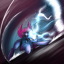 Size: 2000x2000 | Tagged: safe, artist:draft the filmmaker, imported from derpibooru, tempest shadow, pony, unicorn, badass, electricity magic, female, glowing, glowing eyes, high res, lightning, mare, slide, solo