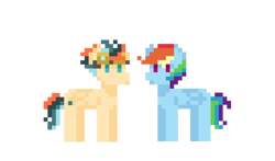 Size: 3122x1836 | Tagged: safe, imported from derpibooru, rainbow dash, oc, oc:turbo swifter, canon x oc, pixel art, simple background, transparent background, turbodash