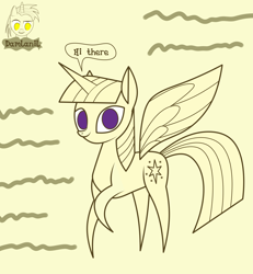 Size: 3840x4154 | Tagged: safe, artist:damlanil, imported from derpibooru, twilight sparkle, alicorn, pony, bookhorse, comic, dialogue, female, haycartes' method, horn, looking at you, mare, paper twilight, raised hoof, smiling, smiling at you, solo, speech bubble, spread wings, twilight sparkle (alicorn), vector, wings