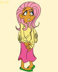 Size: 800x1000 | Tagged: safe, imported from derpibooru, fluttershy, human, clothes, dark skin, humanized, long skirt, skirt, solo, sweater, sweatershy, winged humanization, wings