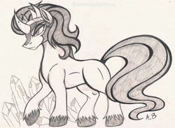 Size: 2253x1648 | Tagged: safe, artist:rossmaniteanzu, imported from derpibooru, king sombra, unicorn, crystal, male, pencil drawing, solo, traditional art