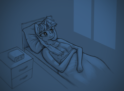 Size: 3079x2257 | Tagged: safe, artist:suhar, imported from derpibooru, twilight sparkle, anthro, unicorn, alarm clock, bed, clock, female, horn, pillow, solo, window