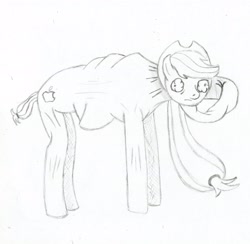 Size: 2075x2024 | Tagged: safe, artist:aflurryofdragons, imported from derpibooru, applejack, earth pony, pony, deformed, female, monochrome, sketch, solo, traditional art, wat