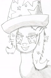 Size: 4512x6864 | Tagged: safe, artist:aflurryofdragons, imported from derpibooru, trixie, pony, unicorn, female, grin, monochrome, simple background, sketch, smiling, solo, traditional art, white background