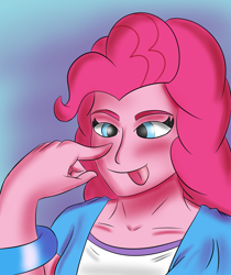 Size: 4500x5364 | Tagged: safe, artist:aflurryofdragons, imported from derpibooru, pinkie pie, human, equestria girls, blushing, boop, cross-eyed, female, self-boop, solo, tongue out