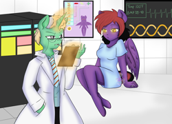 Size: 1250x900 | Tagged: safe, artist:darkdreamingblossom, imported from derpibooru, oc, oc:dark dreaming blossom, anthro, pegasus, unicorn, anthro oc, doctor, duo, female, glowing, glowing horn, horn, male, pegasus oc, unicorn oc