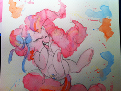 Size: 1280x956 | Tagged: safe, artist:kluzart, imported from derpibooru, pinkie pie, pony, solo, traditional art, watercolor painting