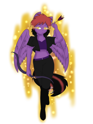 Size: 1800x2400 | Tagged: safe, artist:darkdreamingblossom, imported from derpibooru, oc, oc:dark dreaming blossom, anthro, pegasus, anthro oc, arrow, bow (weapon), bow and arrow, breasts, clothes, female, glowing, glowing eyes, midriff, pegasus oc, simple background, solo, transparent background, weapon