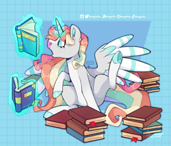 Size: 2800x2400 | Tagged: safe, artist:3ggmilky, imported from derpibooru, oc, oc only, alicorn, pony, alicorn oc, book, horn, solo, wings