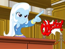 Size: 1440x1080 | Tagged: safe, artist:e-man3, imported from derpibooru, trixie, human, equestria girls, rainbow rocks, ace attorney, courtroom, objection, phoenix wright