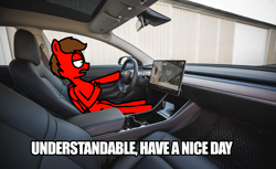 Size: 2250x1375 | Tagged: safe, artist:professorventurer, imported from derpibooru, oc, oc:professor venturer, pegasus, car interior, fingers, pegasus oc, reaction image, tesla, understandable have a nice day