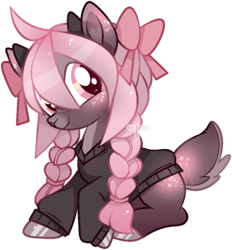 Size: 812x876 | Tagged: safe, artist:cafne, imported from derpibooru, oc, oc only, deer, deer pony, original species, pony, base used, bow, braid, clothes, female, hair bow, hoof polish, lying down, mare, prone, simple background, smiling, solo, transparent background