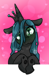 Size: 1248x1899 | Tagged: source needed, safe, artist:sexygoatgod, imported from derpibooru, queen chrysalis, changeling, changeling queen, canterlot wedding 10th anniversary, crown, cute, cutealis, female, floppy ears, jewelry, looking at you, regalia, shy, solo