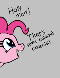 Size: 260x334 | Tagged: safe, artist:wenni, pinkie pie, earth pony, pony, aggie.io, female, implied vagina, looking up, lowres, mare, open mouth, simple background, smiling, talking